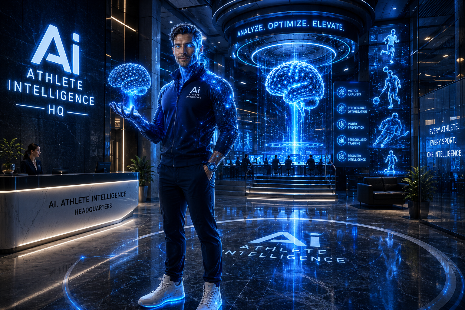 AI. Athlete Intelligence HQ front desk