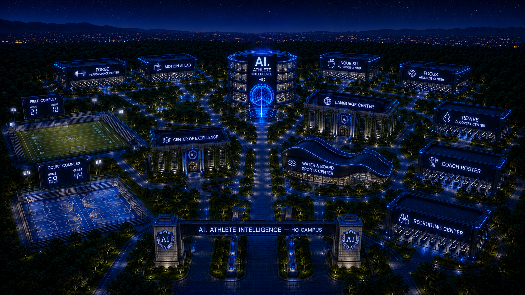 AI. Athlete Intelligence HQ campus map